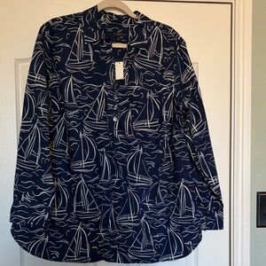 Talbots Blue and White nautical sailboat Patterned Blouse tunic NEW nwt sz 2x